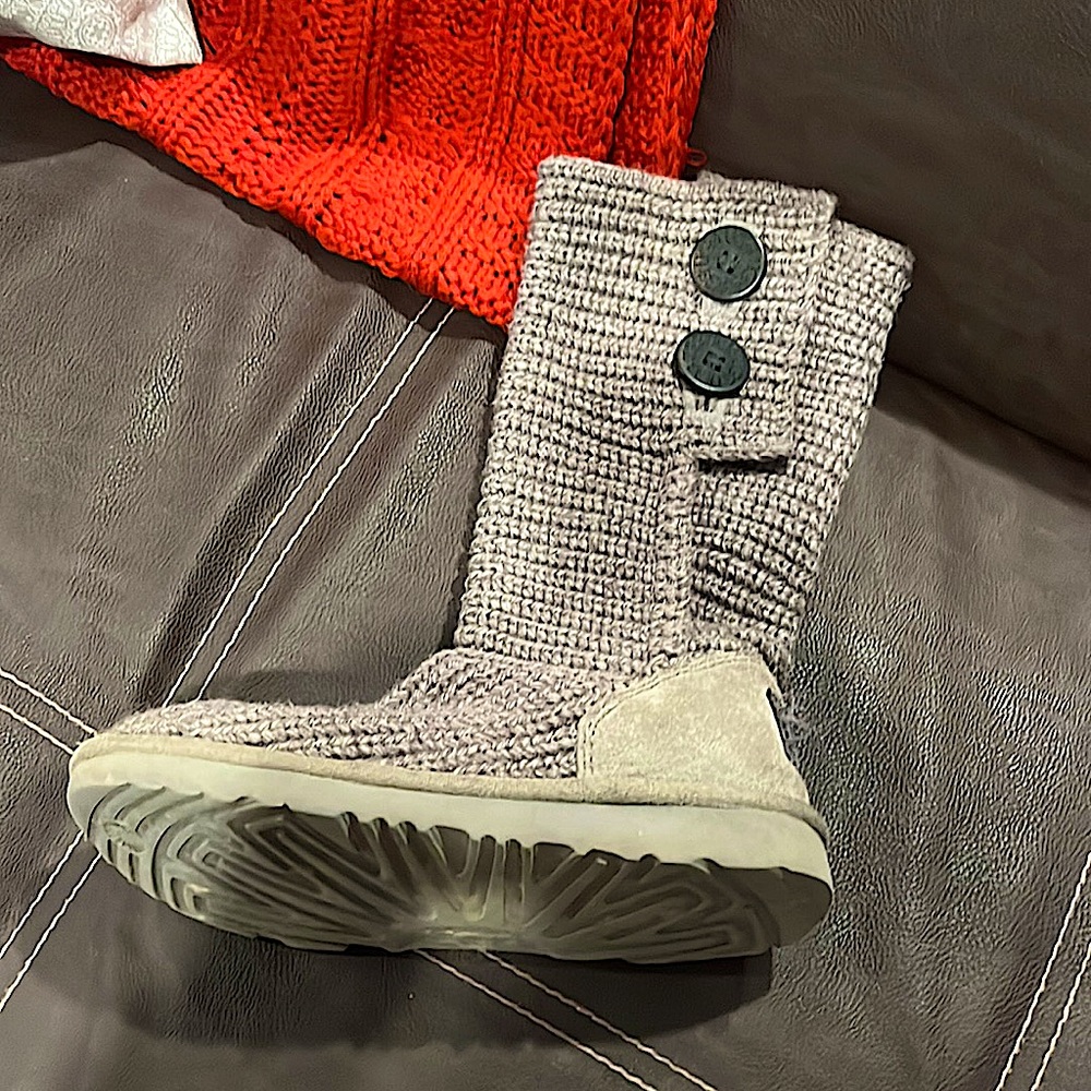 On pair of cute gray fuzzy Ugg’s